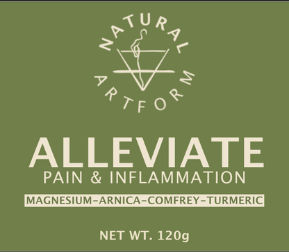 Comfrey, Arnica, Calendula, Magnesium Oil, DMSO, all natural pain relief, drug free pain relief. Shea Butter, cold pressed sunflower oil, st. john's wort, vitamin e, lemongrass, turmeric, cedar-wood, patchouli, sandalwood